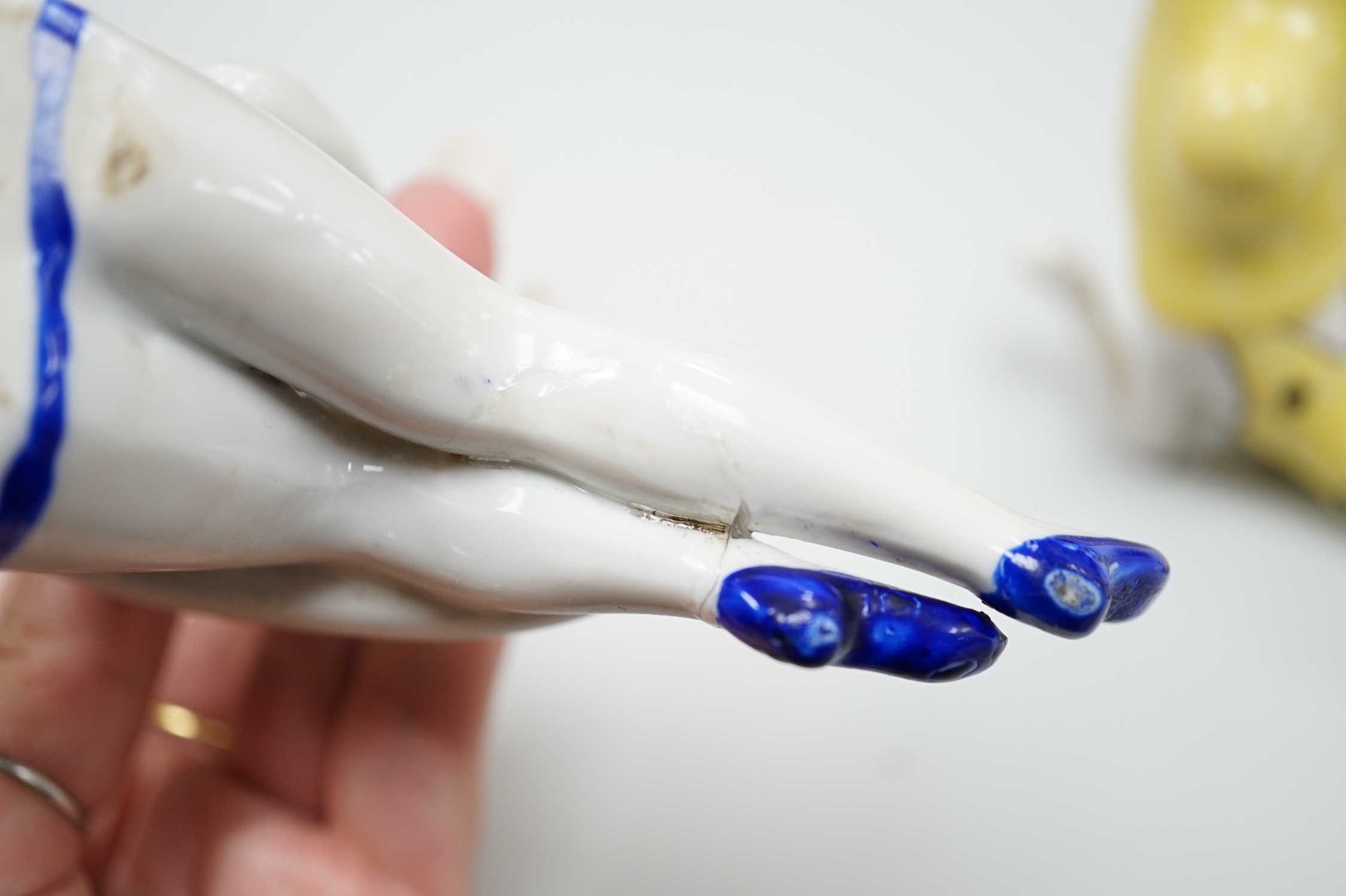 Two German Art Deco porcelain models of bathing beauties, longest 14.5cm